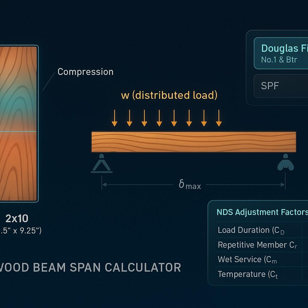 Wood Beam Span Calculator — Lumber Sizing per NDS & IRC