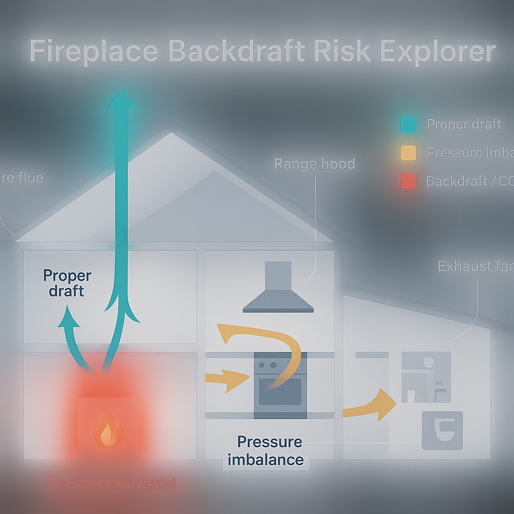 Backdraft Slot Hood Example Free Fireplace / Range Hood Backdraft Risk Explorer | Simulations4All