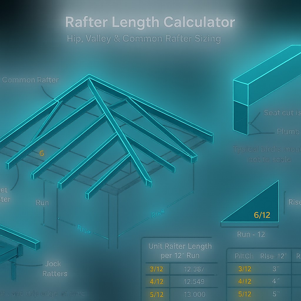 Free Rafter Length Calculator: Hip, Valley & Common Rafter Sizing ...